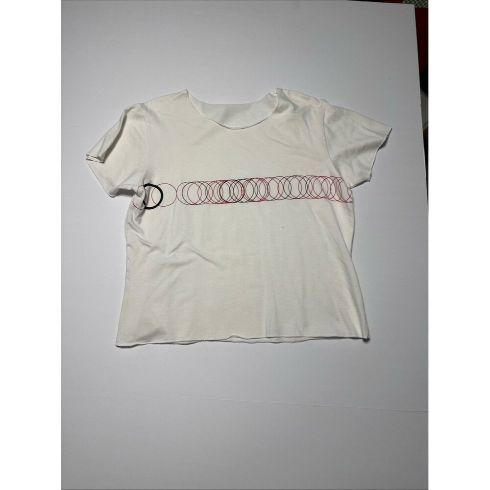 Women’s Cream Short Sleeve Graphic Tee Abstract Circle Print Minimalist Top